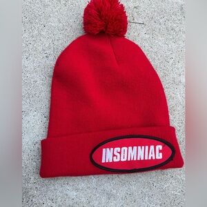 Insomniac Beanie Red Logo One Size Unisex Work Street Hip Hop Drink Bar Attell